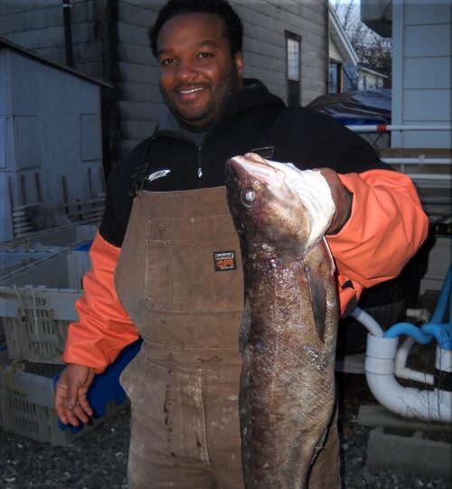 a person holding a fish
